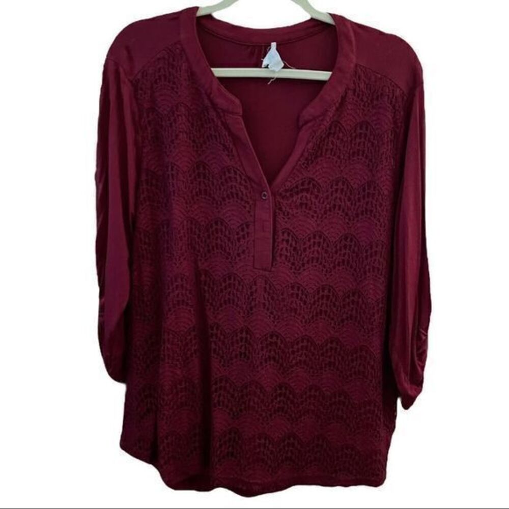 Siren Lily Women's Crochet Knit Pullover Top Burgundy Size 1X